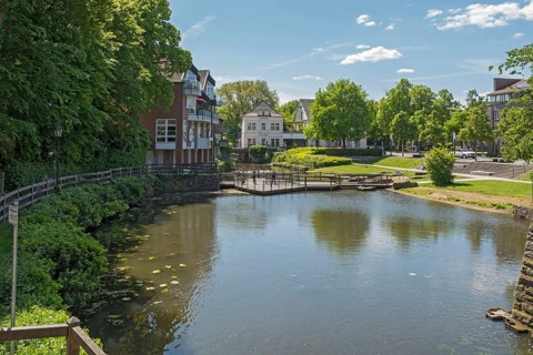 Mill pond of the BorgmÃ¼hle an der Stever, LÃ¼dinghausen, MÃ¼nsterland, North Rhine-Westphalia,