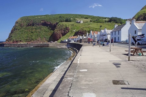 A quiet coastal village with sea views and colourful houses, film set, Local Hero, Pennan,
