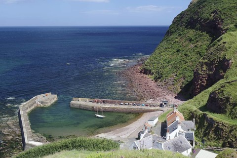 A lonely harbour in a sheltered bay on a clear day, film set, Local Hero, Pennan, Aberdeenshire,