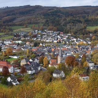 View over a town in the Sauerland... Balve in late autumn, view from the Pius chapel to the old