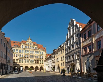 View of the Lower Market Square and the New Town Hall of Görlitz, Goerlitz, Germany
