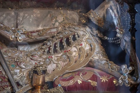Catracomb Saint Clemens, laid in a glass coffin, Baroque parish church of St Nicholas, 1725,