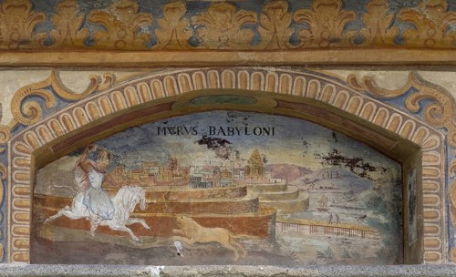 Fresco of the Wonders of the World Walls of Babylon at the Fountain of Wonders, 1508, in the