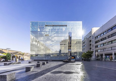 Small castle square with the striking building of the art museum. Stuttgart, Baden-WÃ¼rttemberg,
