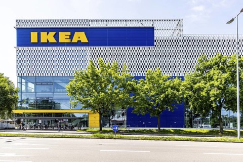 IKEA store, facade with logo. Karlsruhe, Baden-WÃ¼rttemberg, Germany
