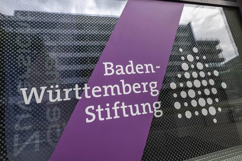 Baden-WÃ¼rttemberg Foundation. Exterior view of the building with logo and claim: German Zuversicht