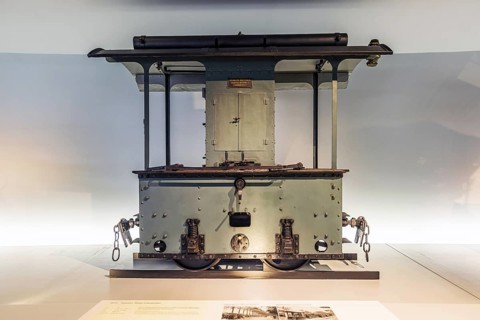 Daimler engine locomotive from 1893. The Mercedes-Benz Museum in Stuttgart presents a journey