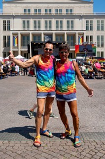 Two participants in the CSD colours, who also later carried the large Pride flag at Christopher