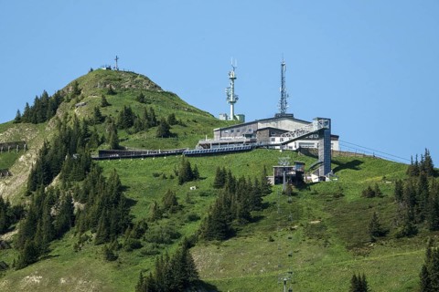 Mountain railway station and summit, Walmendinger Horn, near Mittelberg, Kleinwalsertal,
