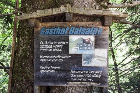 Signpost to the GaiÃŸalpe on the hiking trail from the GaiÃŸalpe to Unterer GaiÃŸalpsee, near