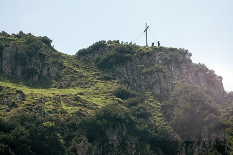 Mountain peak Rubihorn with summit cross, near Oberstdorf, OberallgÃ¤u, AllgÃ¤u Alps, AllgÃ¤u,