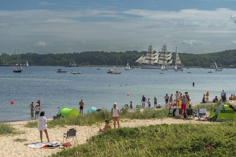 Windjammer parade 2025 on the Kiel Fjord at the end of Kiel Week, tall ships, three-master, sail