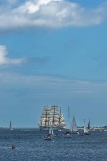 Windjammer parade 2025 on the Kiel Fjord at the end of Kiel Week, tall ship, three-master, sail