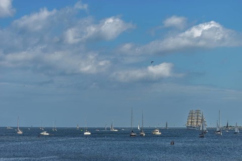 Windjammer Parade 2025 on the Kiel Fjord at the end of Kiel Week, tall ships, three-master, sail