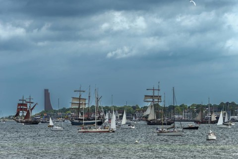 Windjammer Parade 2025 on the Kiel Fjord at the end of Kiel Week, tall ships, three-masters, escort