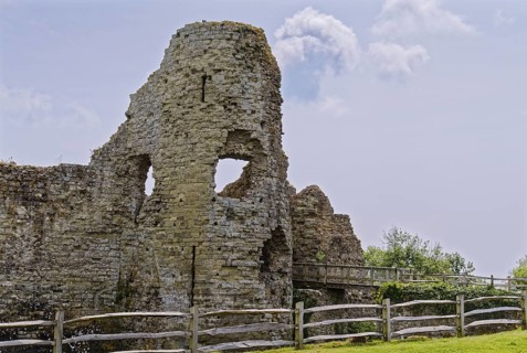 Castle wall of Pevensey Castle, a Norman castle, in the village of Pevensey, Sussex, England, Great