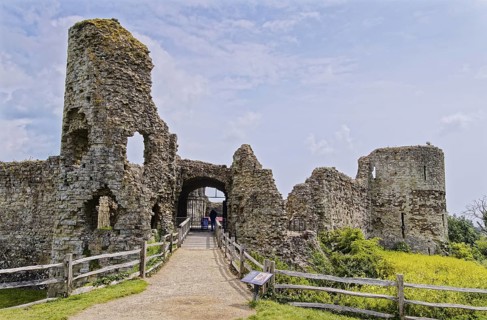 Entrance to Pevensey Castle, a Norman castle, in the village of Pevensey, Sussex, England, United