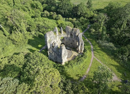 Odiham Castle, also known as King John's Castle, is a ruined castle from the 14th century. Aerial