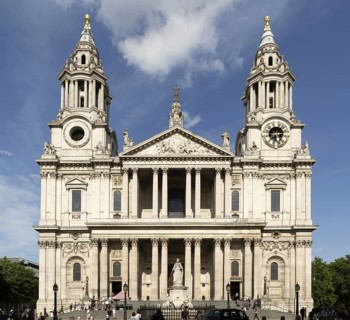 West frontage St Paul's cathedral church, City of London, London, England, UK architect Christopher