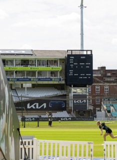 Women cricketers at nets training, Kia Oval cricket ground stadium, Kennington Oval, Lambeth,