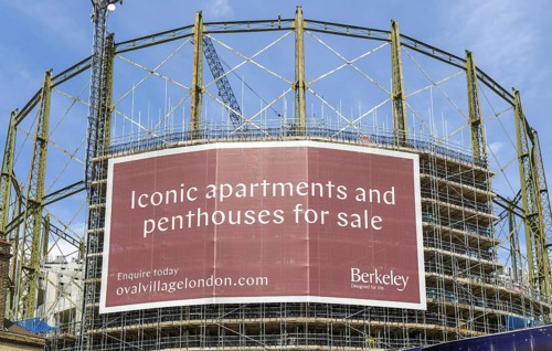 Construction project new apartments The Halo development inside Victorian gasometer, Oval Village
