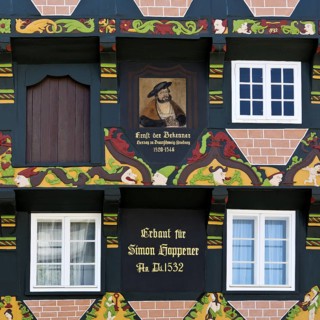 Hoppenerhaus, the most magnificent half-timbered house in the historic centre of Celle with a