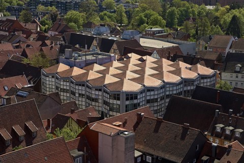 View of the roof of the Karstadt shop designed by Walter Brune and closed in 2023, Celle, Lower