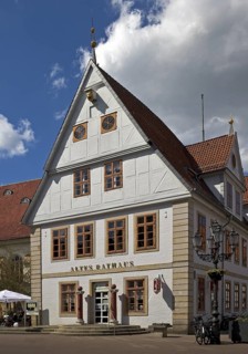 Old Town Hall, south gable with pillory, Celle, Lower Saxony, Germany