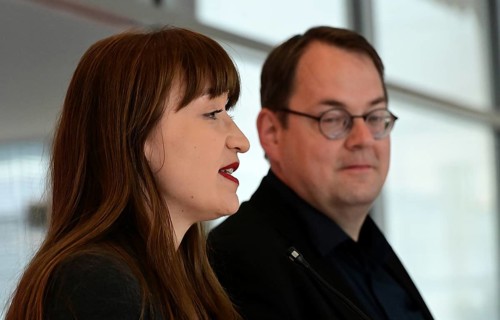 Heide Reichinnek and Sören Pellmann, leaders of the Left Party parliamentary group in the German