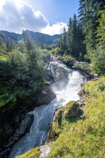 Waterfall on a roaring mountain stream, Seebach stream in the Burkhardklamm gorge, Ridnauntal