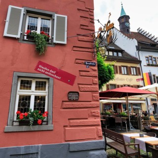 FaÃ§ade detail, Gasthaus zum Löwen, protest against cracks caused by geothermal drilling, Staufen