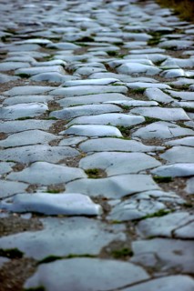 Ancient pavement of the main street Decumano Massimo, large paving stones, remains, ruins, ancient