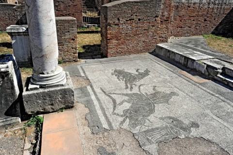Ruins with mosaics on the floor of the police barracks, Caserma dei Vigili, ancient port city of