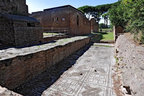 Ruins with mosaics on the floor of the Terme delle Province, thermal baths, Roman bathhouse,