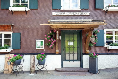 Entrance Berggasthof Rohrmoos, Rohrmoostal, near Oberstdorf, OberallgÃ¤u, AllgÃ¤u, Bavaria, Germany