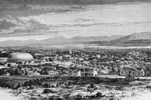 Salt Lake City, 19th century cityscape, salt lake, mountain landscape, The Tabernacle or Mormon