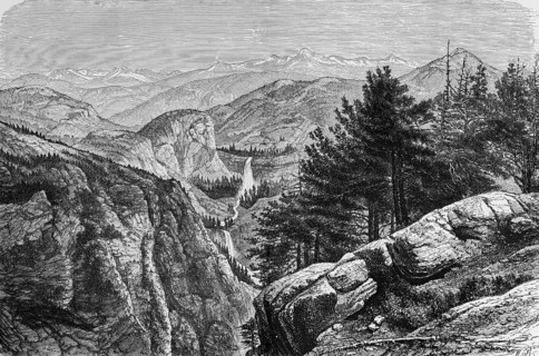 Yosemite Waterfalls in Yosemite National Park, UNESCO World Heritage Site, Sierra Navada, conifers,