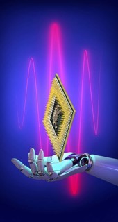 Symbol photo, robot hand with CPU, Business 4.0 as a humnoid robot, ChatGBT, AI, AI, OpenAI,