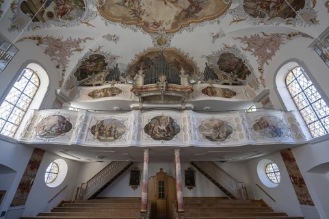 Organ loft of the baroque church of St Peter and Paul, Thalstr .31, Peterstahl, Oy Mittelberg,