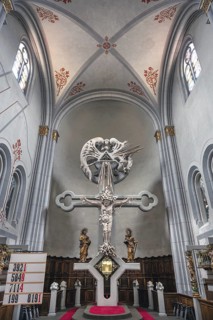 Altar room with the high altar crucifix, early 19th century, Parish Church of St Peter and Paul,