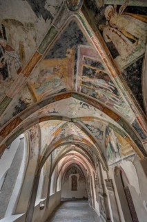 Cloister with frescoes from around 1370, collegiate basilica, Neustift St Margarethen, Vahrn,