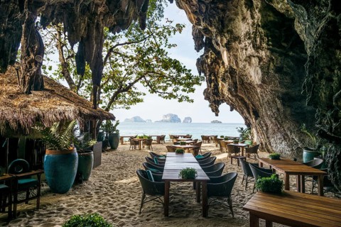 Restaurant in a stalactite cave, Ao Phra Nang Beach, Railay Beach, Ao Nang, Krabi, Thailand