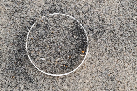 Remains of a plastic bottle in the sand on the beach, symbolising environmental pollution and human
