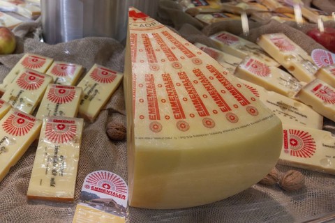 Sales shelf Emmental cheese