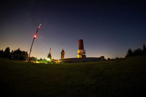 The stars shine in the sky above the summit of the GroÃŸer Feldberg in the Taunus, near Frankfurt