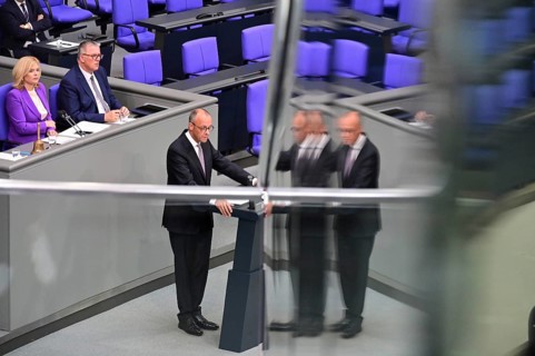 Federal Chancellor Friedrich Merz (CDU) during his government statement today