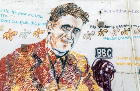 George Orwell mural picture Southwold, Suffolk, England, UK by artist Charles Uzzell-Edwards 2014