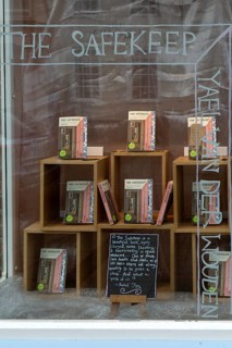 Shop window display of The Safekeep book, a novel by Yael van der Wouden, Southwold bookshop,