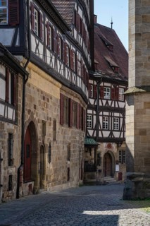 Altstadtgasse, with historic half-timbered houses of the Kessler sparkling wine cellars, former