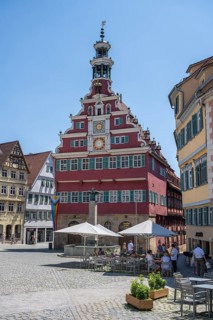 The old town hall and the town hall square in the historic old town of Esslingen, Esslingen am